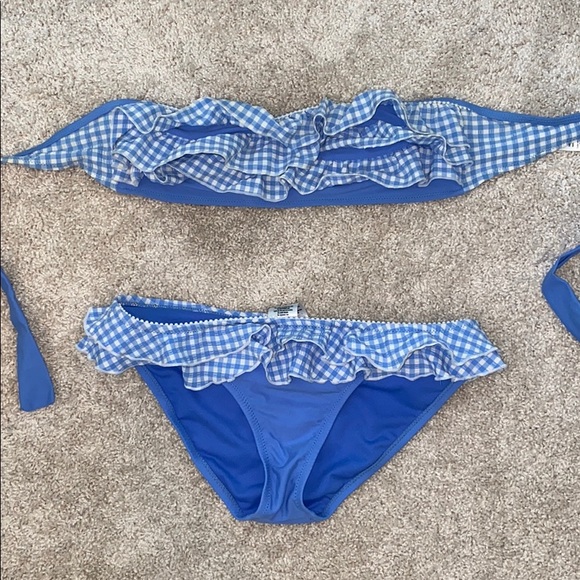 blue ruffle bathing suit